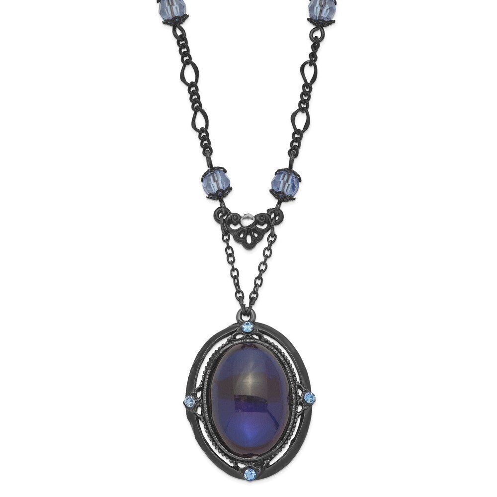 1928 Black-plated Light Blue and Dark Blue Crystal 16 inch Necklace with 3" ext